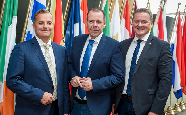 Die drei freiheitlichen EU-Mandatare Georg Mayer, Harald Vilimsky und Roman Haider (v.l.).