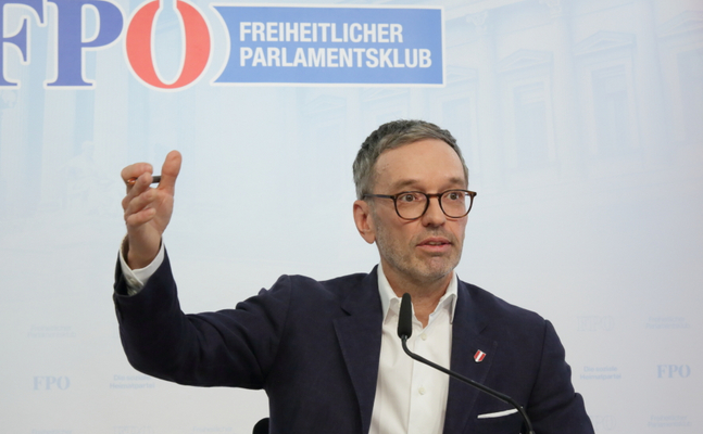 FPÖ-Bundesparteiobmann Herbert Kickl bei seiner Pressekonferenz in Wien.